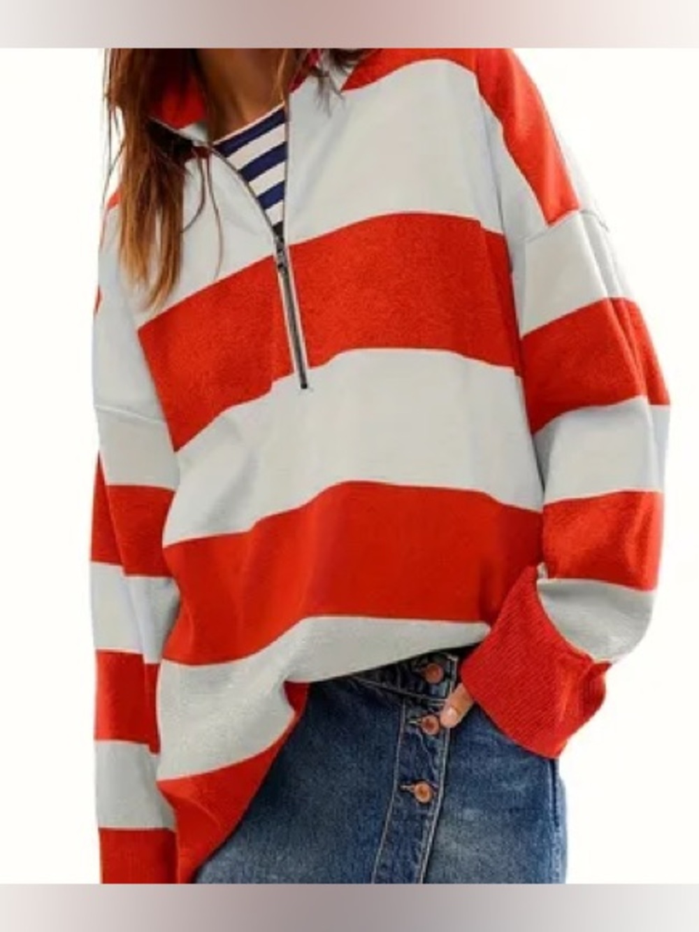 Block Stripe Oversized Quarter Zip Sweater